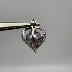 Elegant Sterling Silver Heart Pearl Cage  Pendant with Purple Accents